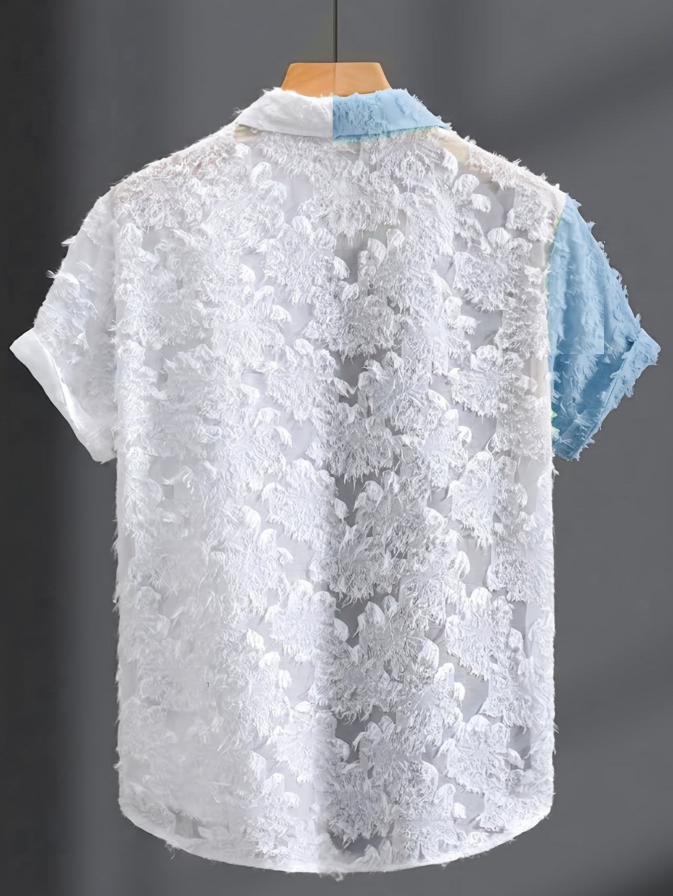 Men's Casual Sheer Lapel Collar Short Sleeve Shirt for Summer