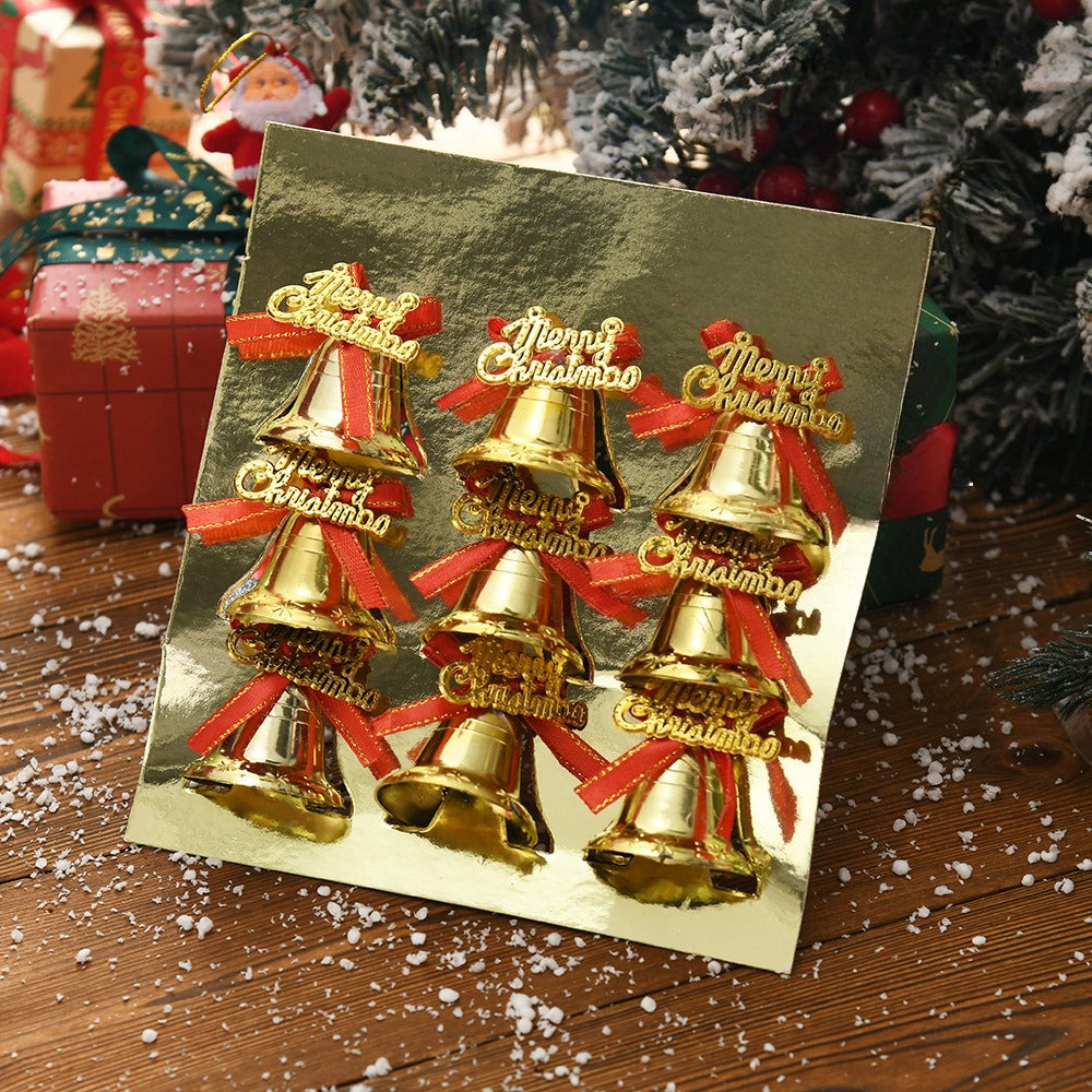 6pcs/9pcs Golden Yellow Small Bells Christmas Ornaments - Classic Golden Bell Decorations with Red Ribbon-like Hangers, Plastic Non- Tree & Wreath Bells for Xmas, New Year, Wedding, Party - & Pets (Bulk Pack), Christmas Decor