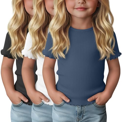 3-Pack Baby Girls Ribbed Cotton Blend T-Shirts