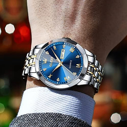OLEVS Men's Two-Tone Luxury Analog Quartz Watch Blue