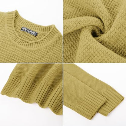Men's Waffle Knit Crewneck Sweater Textured Pullover