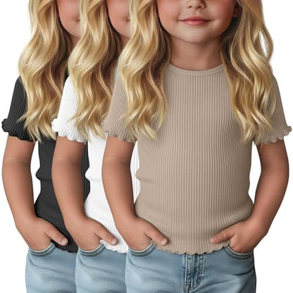 3-Pack Baby Girls Ribbed Cotton Blend T-Shirts
