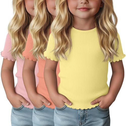 3-Pack Baby Girls Ribbed Cotton Blend T-Shirts