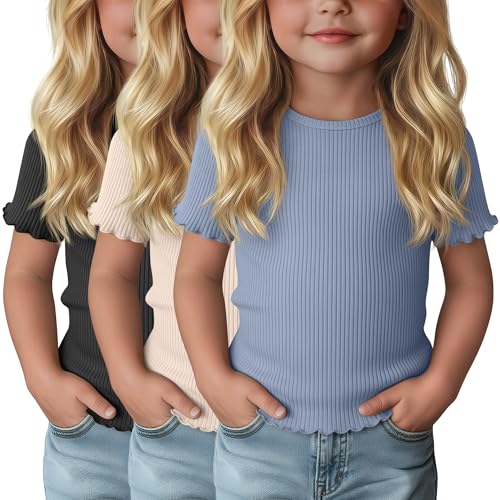 3-Pack Baby Girls Ribbed Cotton Blend T-Shirts