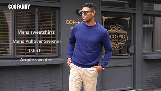 Men's Lightweight Crewneck Sweatshirt with Geometric Texture
