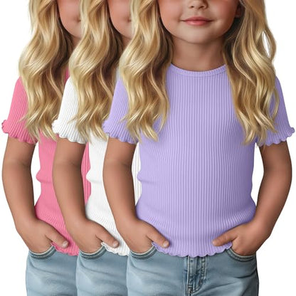 3-Pack Baby Girls Ribbed Cotton Blend T-Shirts