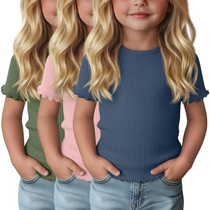 3-Pack Baby Girls Ribbed Cotton Blend T-Shirts
