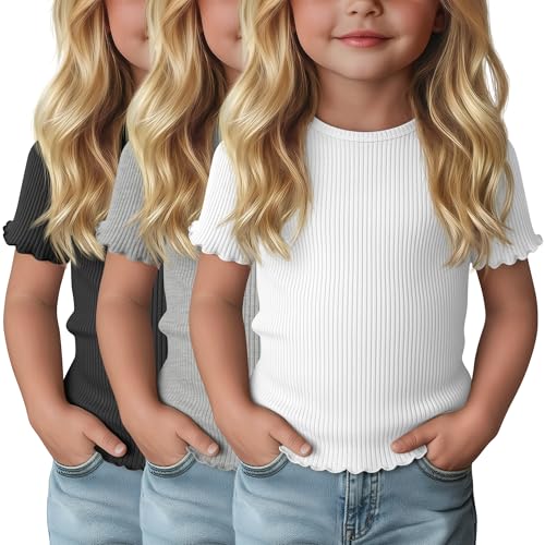 3-Pack Baby Girls Ribbed Cotton Blend T-Shirts