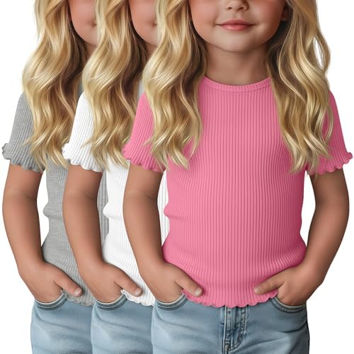 3-Pack Baby Girls Ribbed Cotton Blend T-Shirts