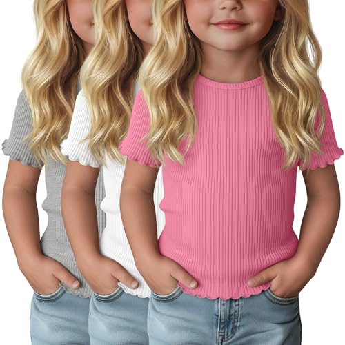 3-Pack Baby Girls Ribbed Cotton Blend T-Shirts
