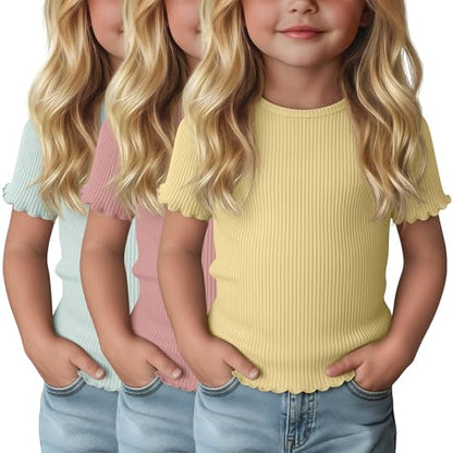 3-Pack Baby Girls Ribbed Cotton Blend T-Shirts