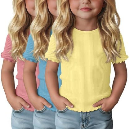 3-Pack Baby Girls Ribbed Cotton Blend T-Shirts