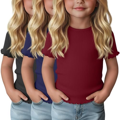 3-Pack Baby Girls Ribbed Cotton Blend T-Shirts