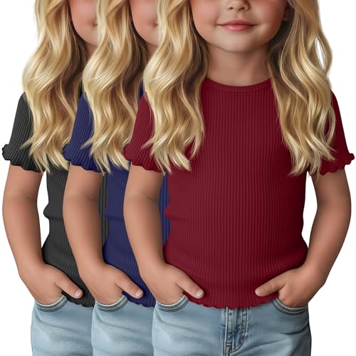 3-Pack Baby Girls Ribbed Cotton Blend T-Shirts