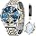 OLEVS Men's Automatic Skeleton Luxury Diamond Watch Stainless Steel