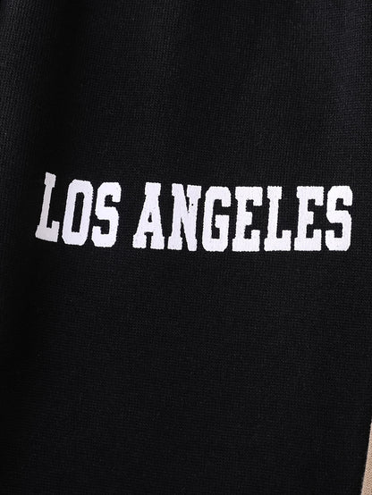 2pcs Boys' Autumn/Winter Fleece-Lined Hooded Sweatshirt and Pants Set, Simple Letter Print Fashion Classic Outfit for Outdoor Sports and Casual Wear, 100% Polyester Knit Stretch Fabric, Ideal Gift Choice for Kids, Perfect for