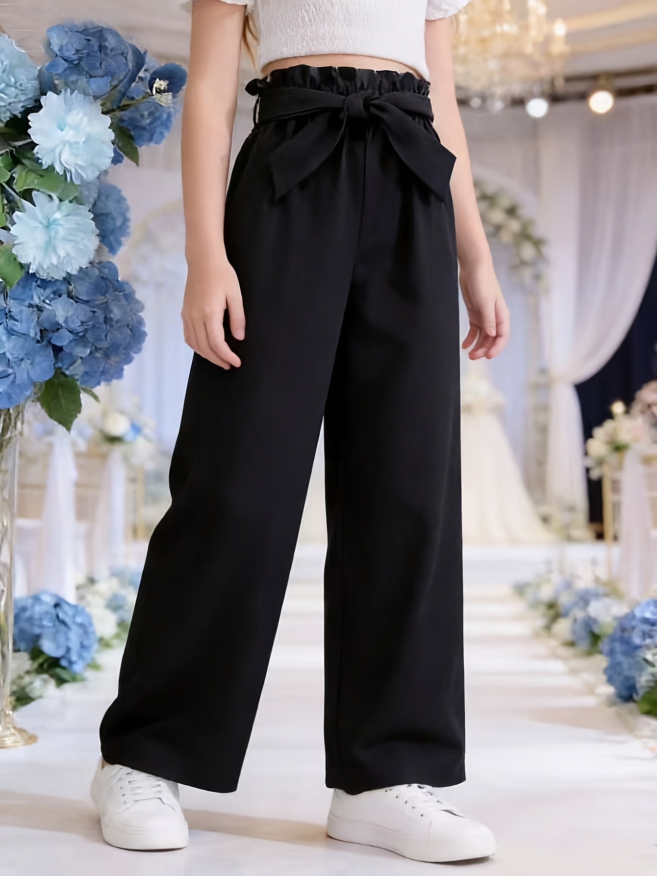 Girls' Casual Straight Leg Belted Pants in Solid Color