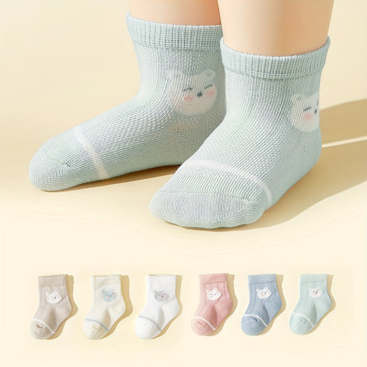 6 Pairs Of Baby Girl's Cotton Blend Adorable Animals Pattern Crew Socks, Comfy Breathable Casual Soft & Elastic Socks For Infant's Indoor Outdoor Activities