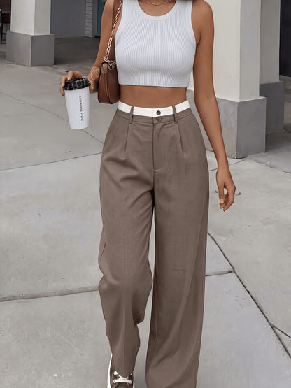 Women’s Retro High-Waisted Color-Block Casual Suit Pants