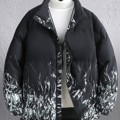 Men'S Heavyweight Winter Jacket - Full-Zip Hooded Coat with Stand Collar, Navy Blue Cold Weather Outerwear, Polyester Insulated Jacket for Everyday & Formal Events, Non-Stretch Fabric, Zipper Closure, Winter Coats, Formal Eve