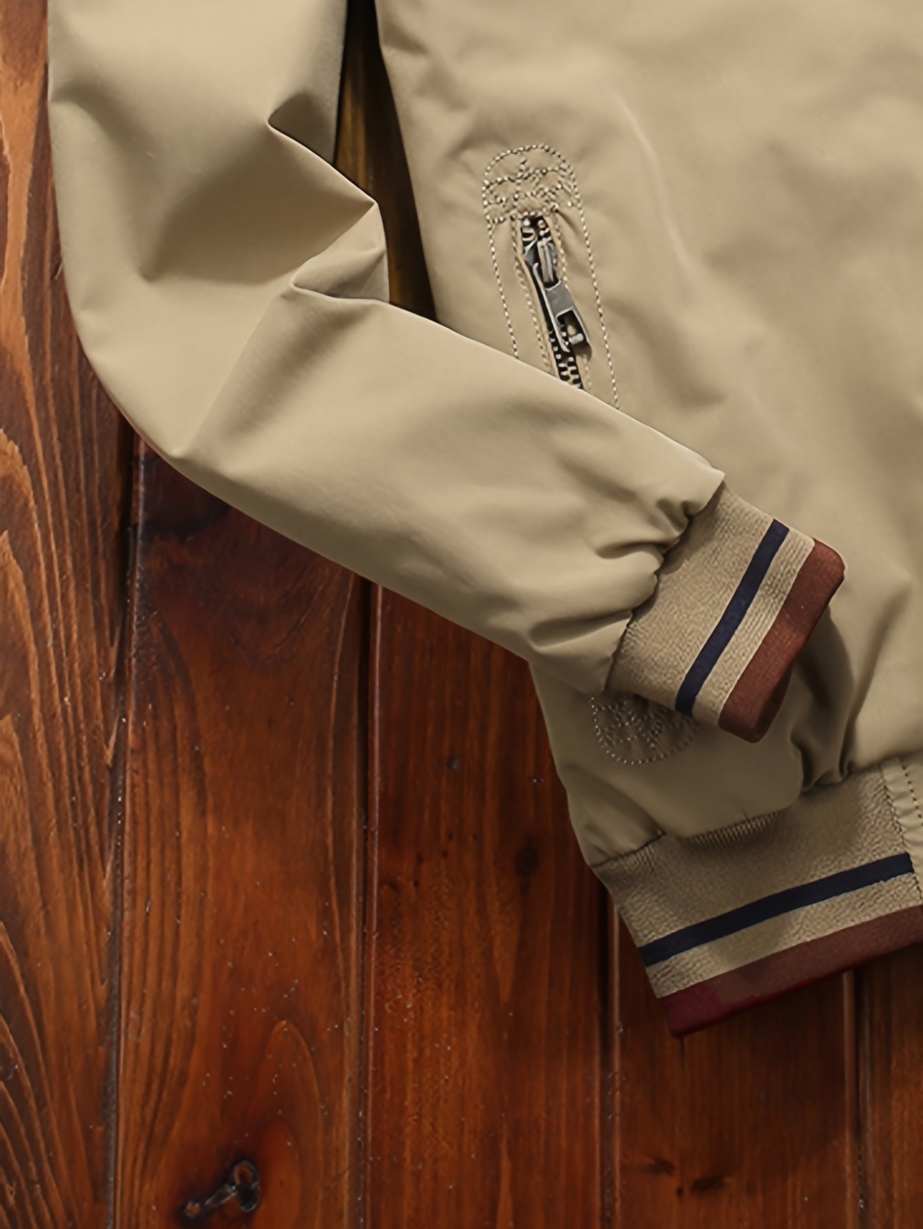 Men'S Stylish Beige Bomber Jacket with Red & Blue Trim - Double-Sided, Metal Zipper, Casual & Formal Wear, Perfect Gift for Husband or Boyfriend, Casual Outerwear | Doubleside Jacket | Polyester Lining