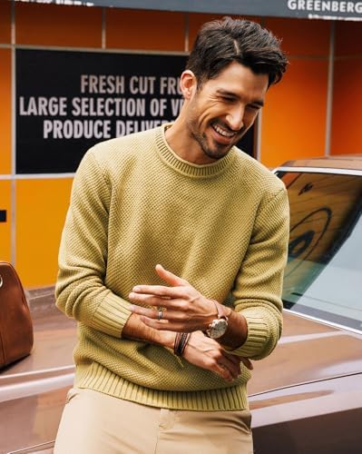 Men's Waffle Knit Crewneck Sweater Textured Pullover