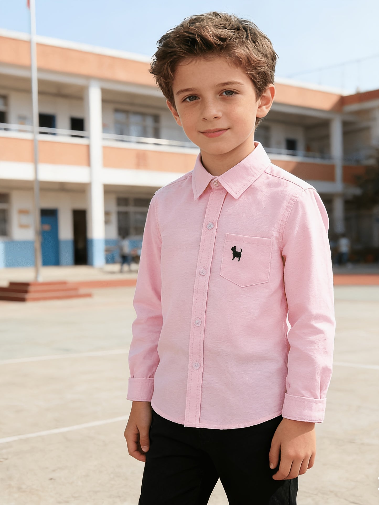 Boys' Preppy Long Sleeve Cotton Blend School Shirt