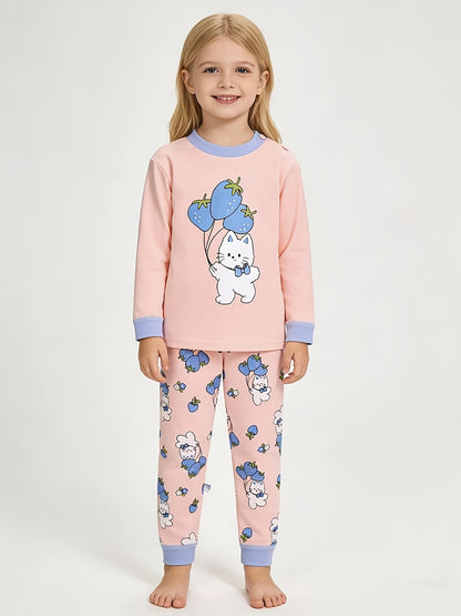 Girls' Cotton Autumn/Winter Underwear Set with Cartoon Print