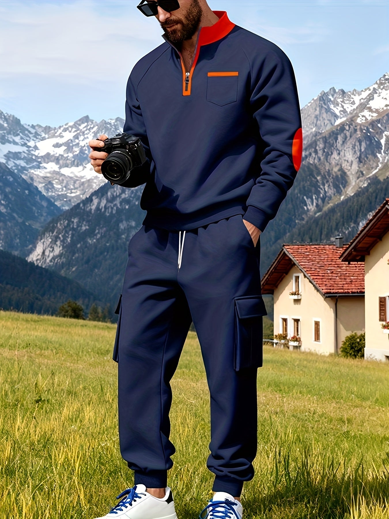 Men's New Product: Men's Casual Sportswear Set for Outdoor Workwear and Daily Commuting, Fashionable Hoodless Sweatshirt with Lining and Extra Thickness, Suitable for Outdoor Walks