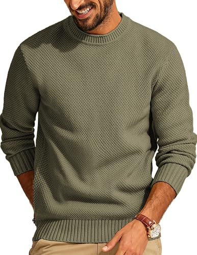 Men's Waffle Knit Crewneck Sweater Textured Pullover