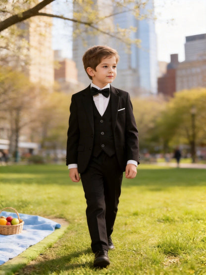 Boys' Korean Style 4-Piece Suit Set with Jacket & Bow Tie