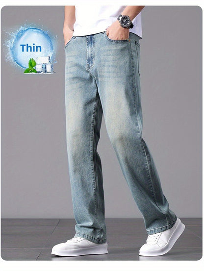 Men'S Stretchy Long Pants, Stylish And Versatile, Slim Fit, Breathable, Trendy Denim Trousers for Spring And Summer.
