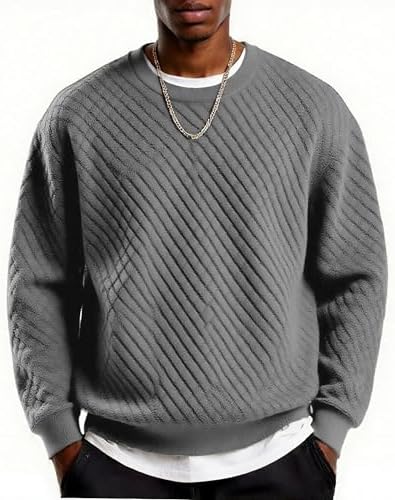 Men's Lightweight Crewneck Sweatshirt with Geometric Texture