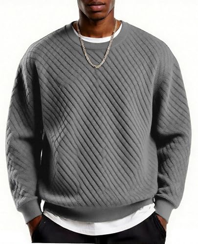 Men's Lightweight Crewneck Sweatshirt with Geometric Texture