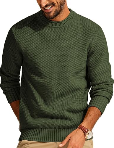 Men's Waffle Knit Crewneck Sweater Textured Pullover