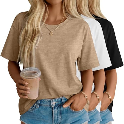 Women's Cotton Oversized Half Sleeve Crew Neck Tees - 3 Pack