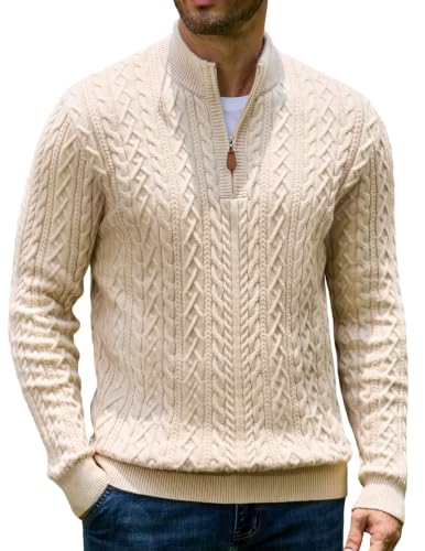 Men’s Quarter Zip Cable Knit Pullover Sweater