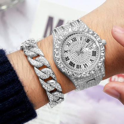 Men's Hip Hop Iced-Out Luxury Quartz Watch with Date
