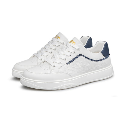 Men's White Cowhide Leather Sneakers Lightweight Casual Style