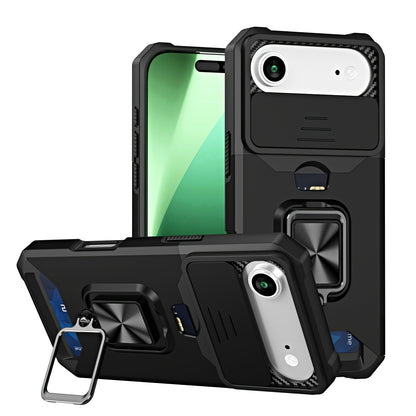 Retro PVC Phone Case with Sliding Camera Slot and Ring Stand