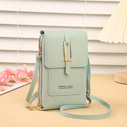 Touch Screen Mobile Phone Bag, Mini Flap Crossbody Bag, Fashion Faux Leather Purse, Vertical Wallet With Card Slots