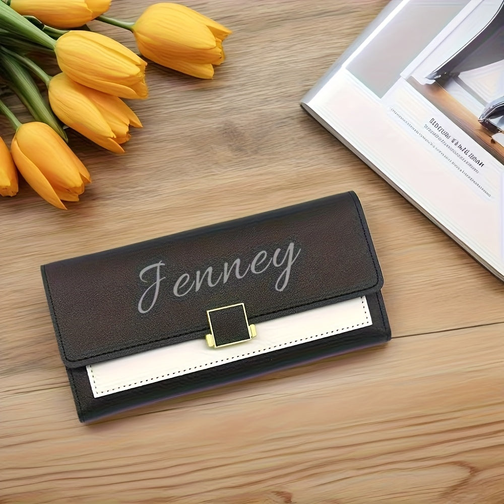 Custom Name Women's Wallet, Personalized Long Foldable Wallet with Contrasting Colors, Large Capacity Multi-Card Slot Wallet, Mother's Day Gift, Birthday Gift, Anniversary Gift, Bridesmaid Favor, Gift for Mom, Valentine's Day
