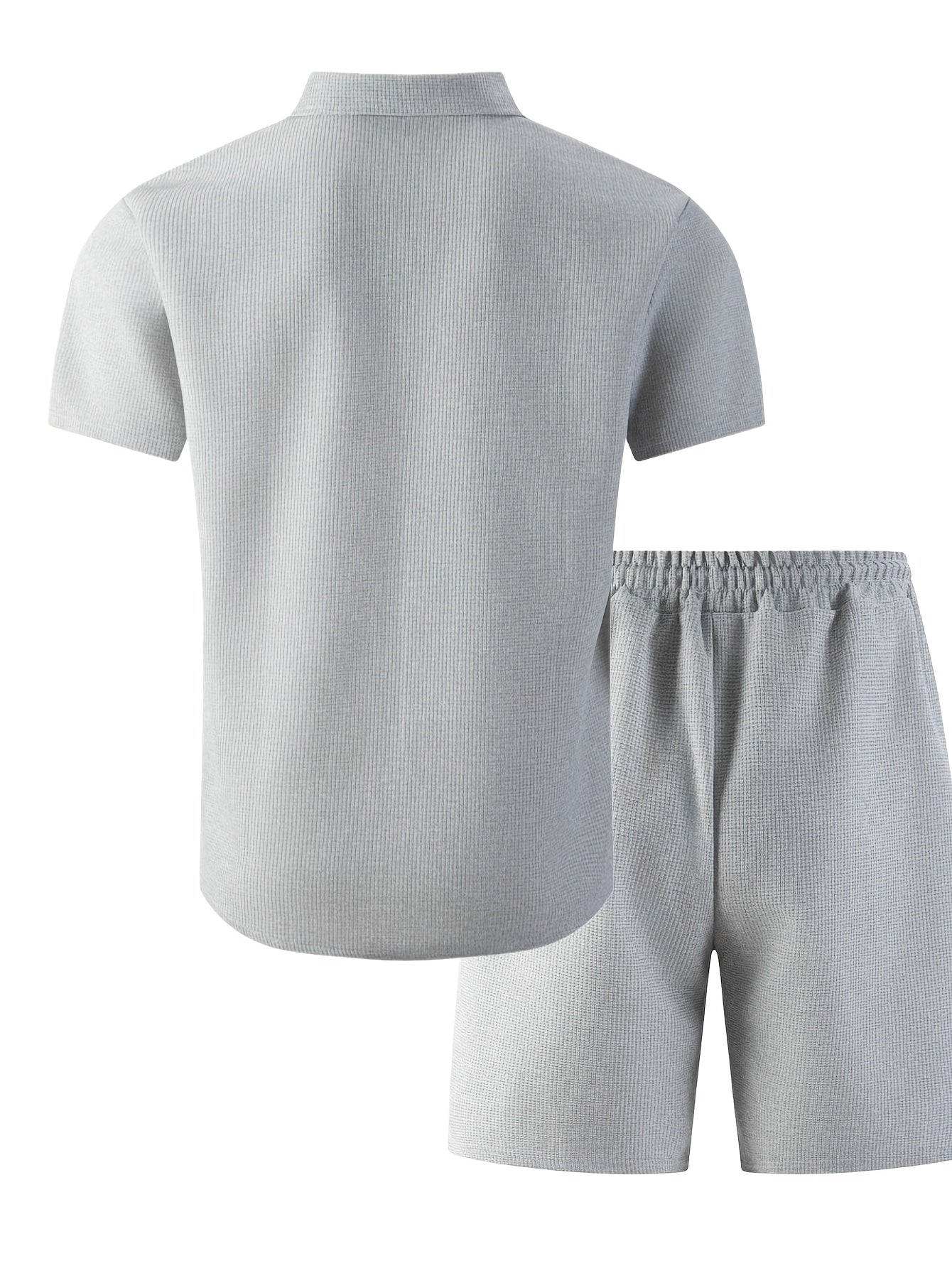 Men's 3-Piece Casual Waffle Knit Summer Set with Shirt & Shorts