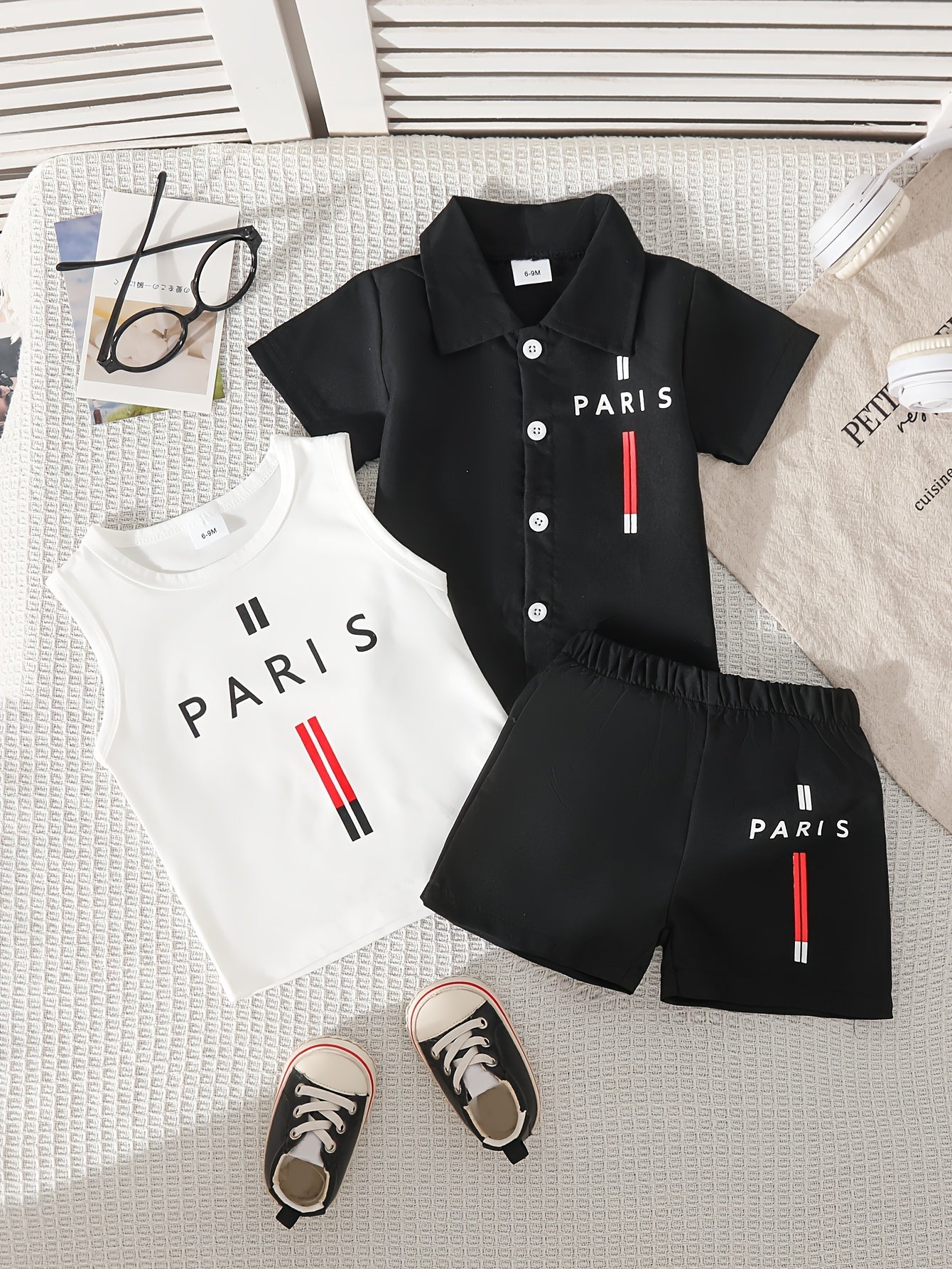 Baby Boy's 3-Piece Spring Summer Set with Paris Print