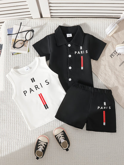 Baby Boy's 3-Piece Spring Summer Set with Paris Print