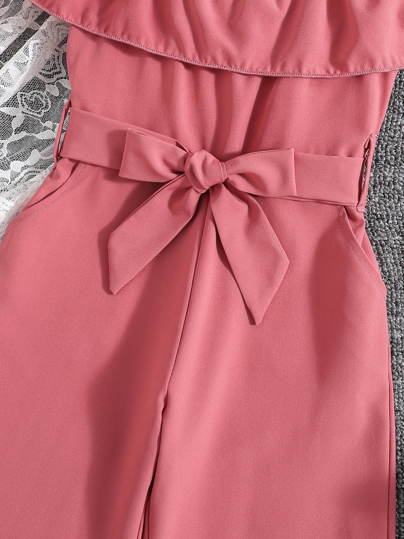 Girls Ruffle Cami Romper Belt Off Shoulder Նրբագեղ ամառային գարուն աշուն մանկական հագուստ