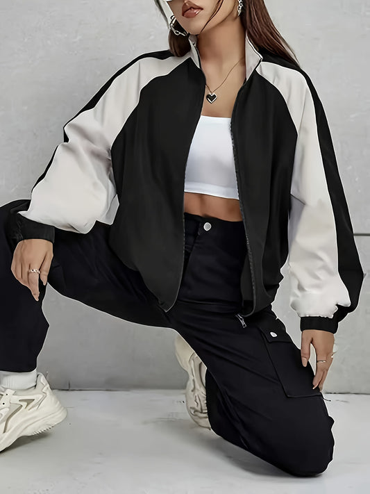 Women's Elegant Mandarin Collar Jacket - Burgundy & Half-Zip Coat with White Piping, All-Season Structured Outerwear (Black /Notch), Machine Washable Casual to Formal Blazer for & Social Events, Jackets For Women, Jacket For