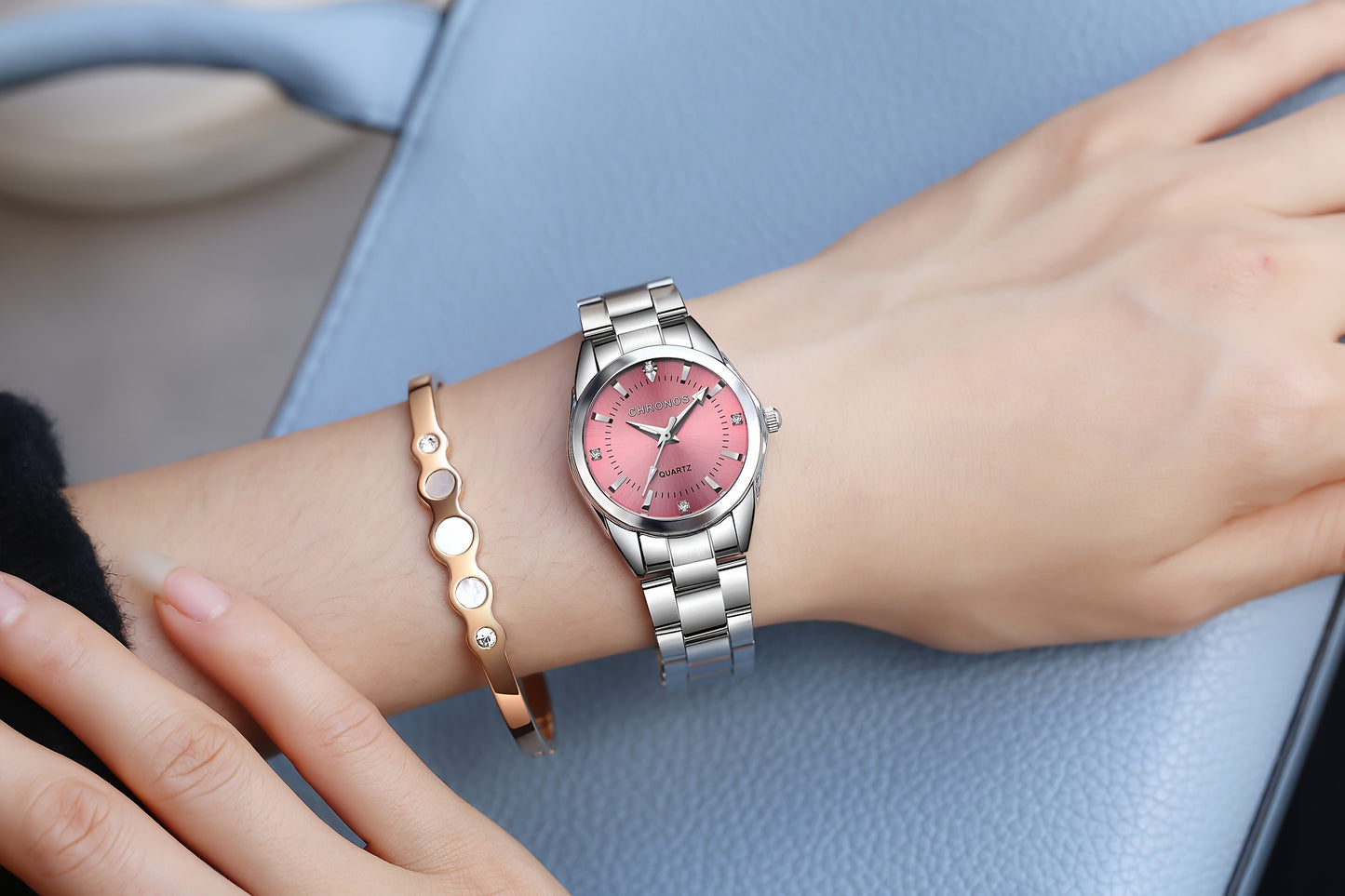 CHRONOS Women'S Fashionable Casual Quartz Watch Features a Stainless Steel Strap, Perfect for Business Elegance And Sophistication. This Exquisite And Compact Outdoor Sports Watch Is Ideal for Daily Wear And Outings, Making I