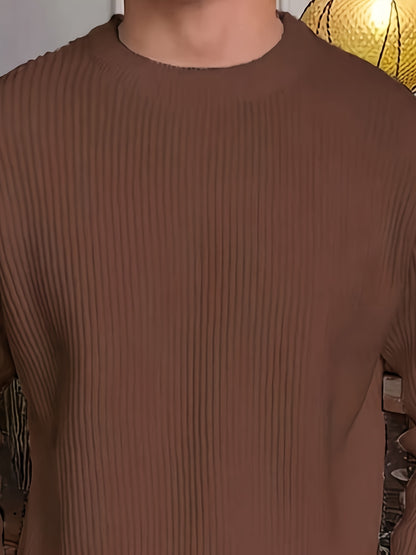 Տղամարդկանց պարզ, նորաձև միագույն երկար թևքով սվիտեր՝ հարմար աշնանային և ձմեռային սեզոնի համար, բազմակողմանի տրիկոտաժե վերնաշապիկ