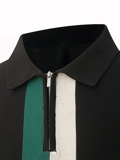 Men's Summer Short-Sleeve Polo Shirt with Zipper Lapel